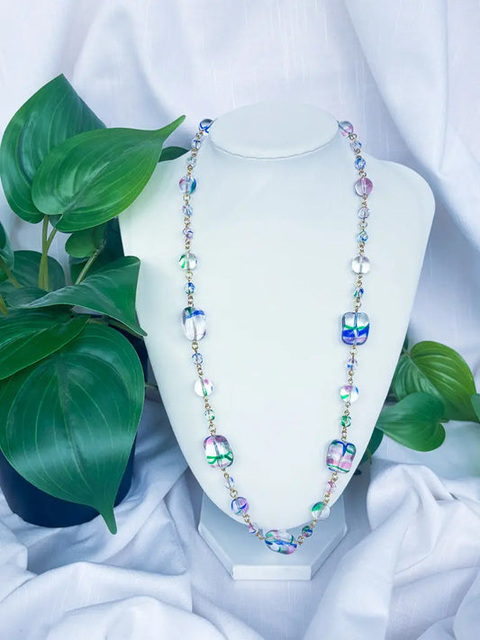 Blue and pink clear chunky chain beaded necklace - Beadsmith