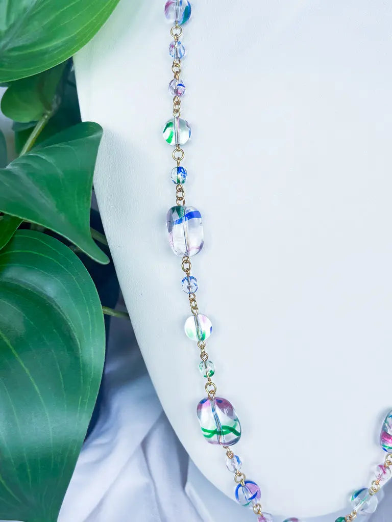 Blue and pink clear chunky chain beaded necklace - Beadsmith