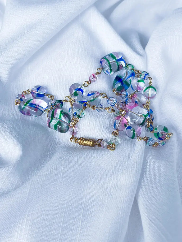 Blue and pink clear chunky chain beaded necklace - Beadsmith
