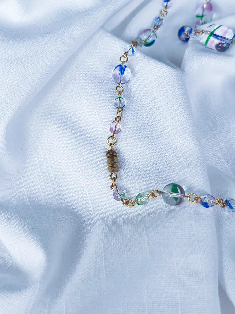 Blue and pink clear chunky chain beaded necklace - Beadsmith