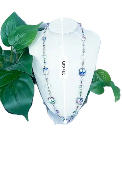 Blue and pink clear chunky chain beaded necklace - Beadsmith