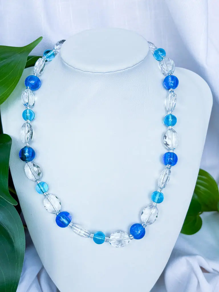 Blue and white Czech glass beaded necklace - Beadsmith