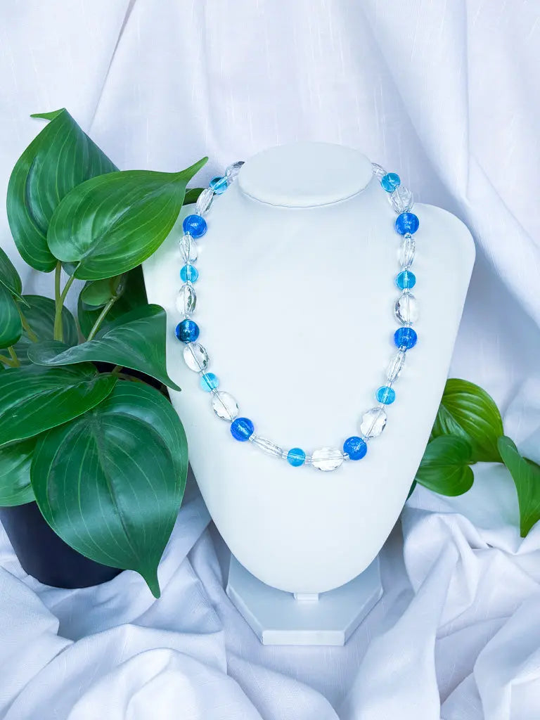 Blue and white Czech glass beaded necklace - Beadsmith