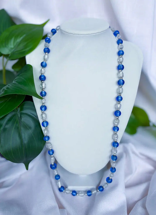 Blue round and white glass beaded necklace - Beadsmith