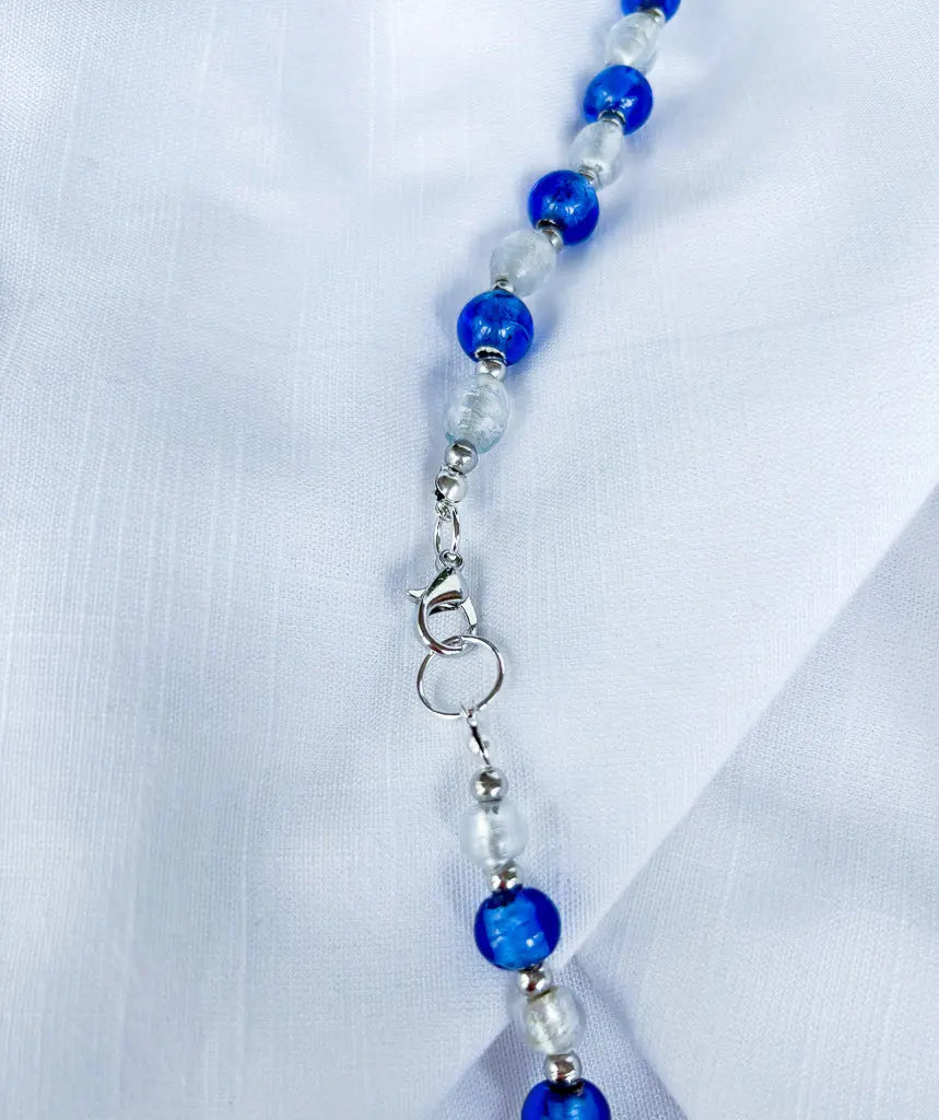 Blue round and white glass beaded necklace - Beadsmith