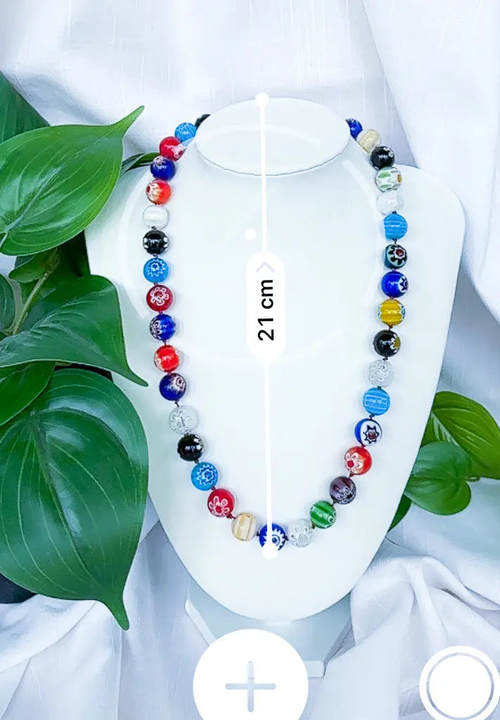 Blue, red, white, black round beaded necklace - Beadsmith