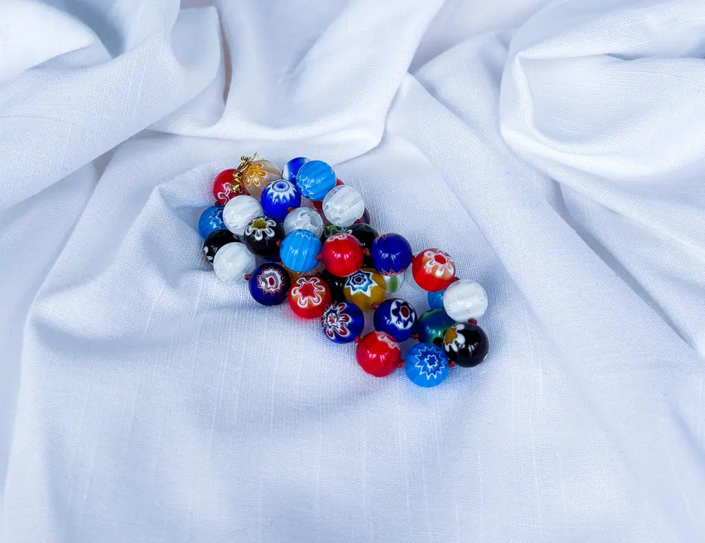 Blue, red, white, black round beaded necklace - Beadsmith