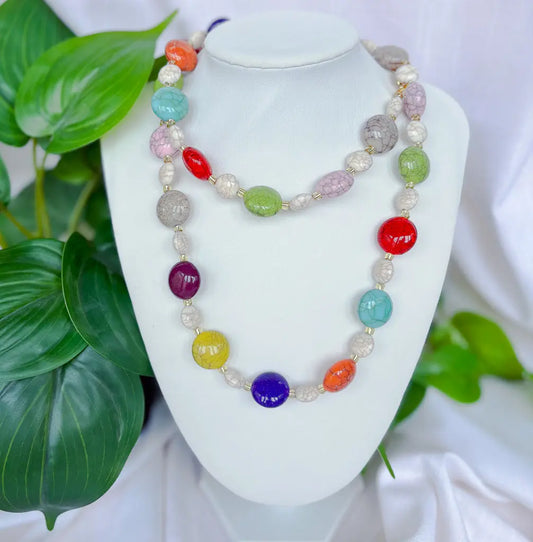 Chunky Crackle beaded multi colour necklace - Beadsmith