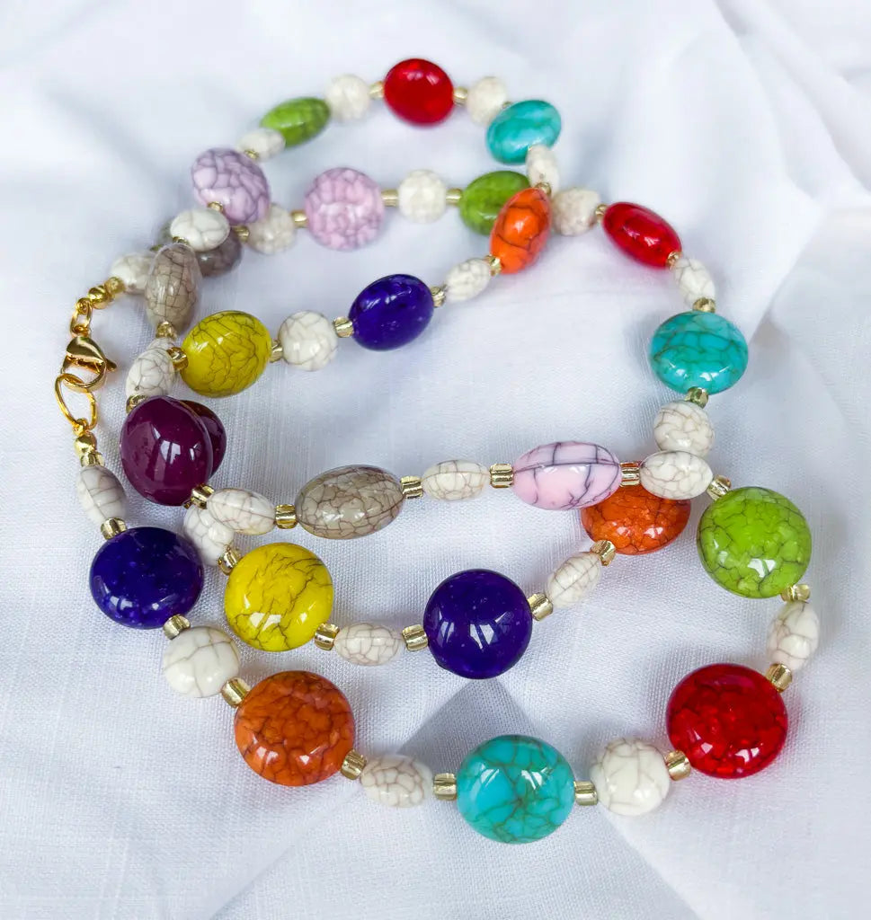 Chunky Crackle beaded multi colour necklace - Beadsmith