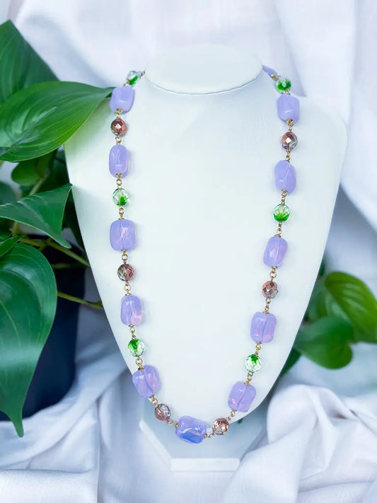 Chunky Purple beads and bronze chain necklace - Beadsmith