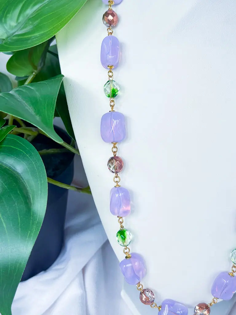 Chunky Purple beads and bronze chain necklace - Beadsmith