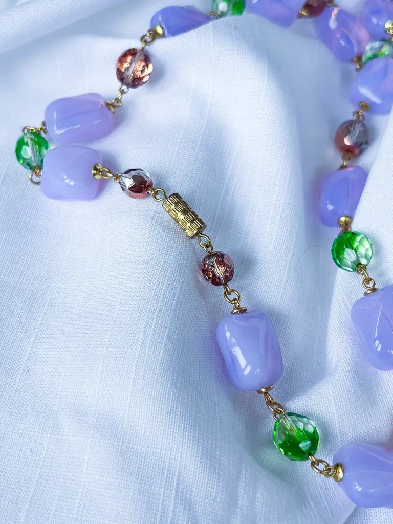 Chunky Purple beads and bronze chain necklace - Beadsmith