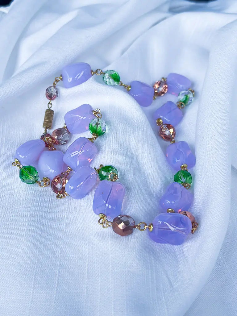 Chunky Purple beads and bronze chain necklace - Beadsmith