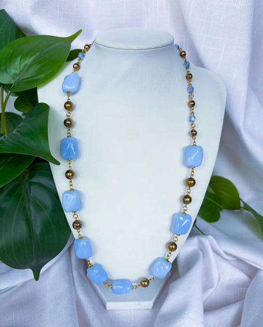 Chunky pale blue beads and gold detail necklace - Beadsmith
