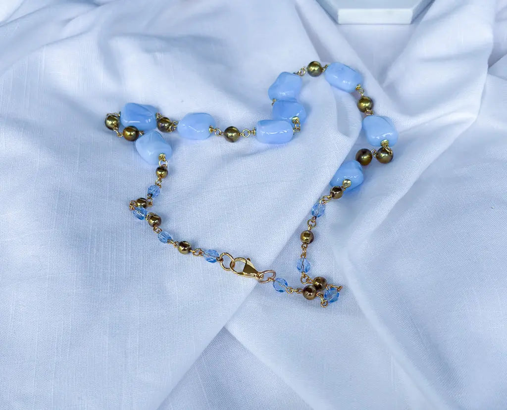 Chunky pale blue beads and gold detail necklace - Beadsmith