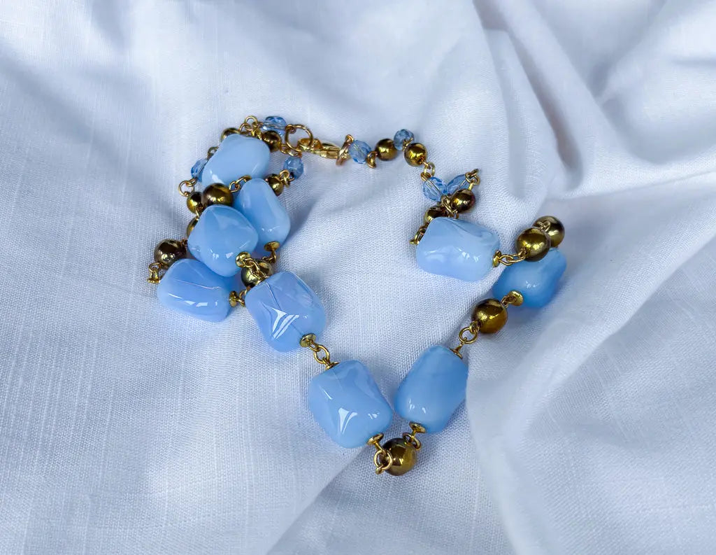 Chunky pale blue beads and gold detail necklace - Beadsmith