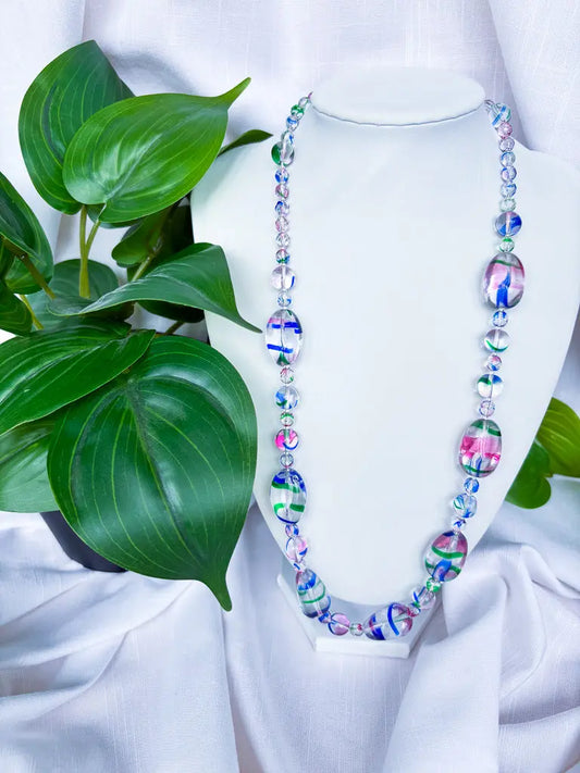 Clear and pink chunky beaded necklace - Beadsmith