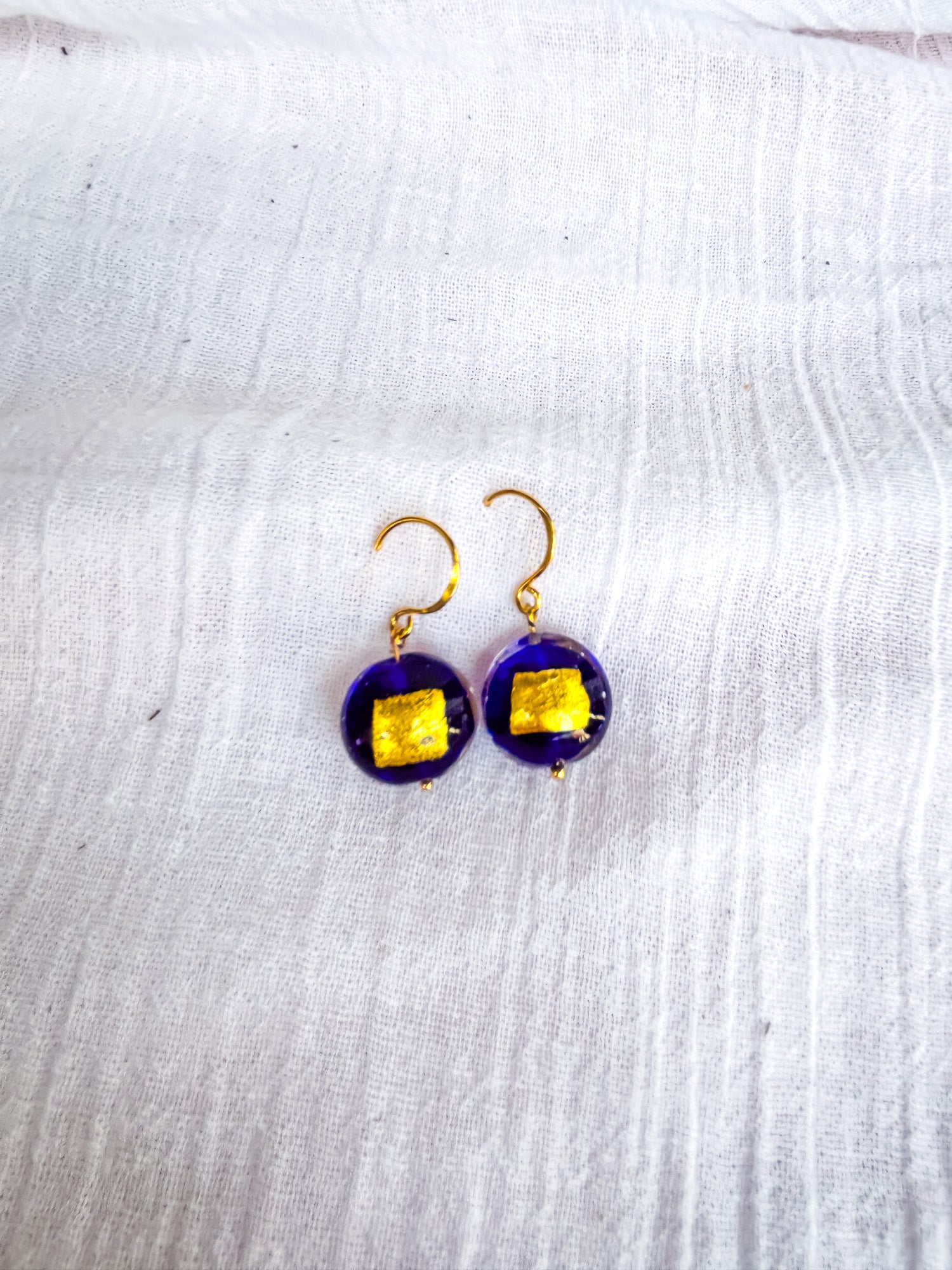 Handmade Venetian blue glass on gold hooks - Beadsmith