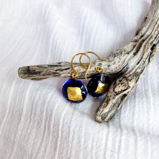 Handmade Venetian blue glass on gold hooks - Beadsmith