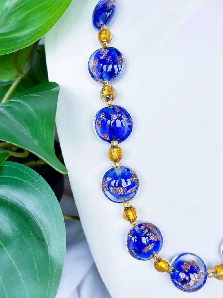 Exquisite Dark Blue Beads and Gold Detail Necklace - Beadsmith