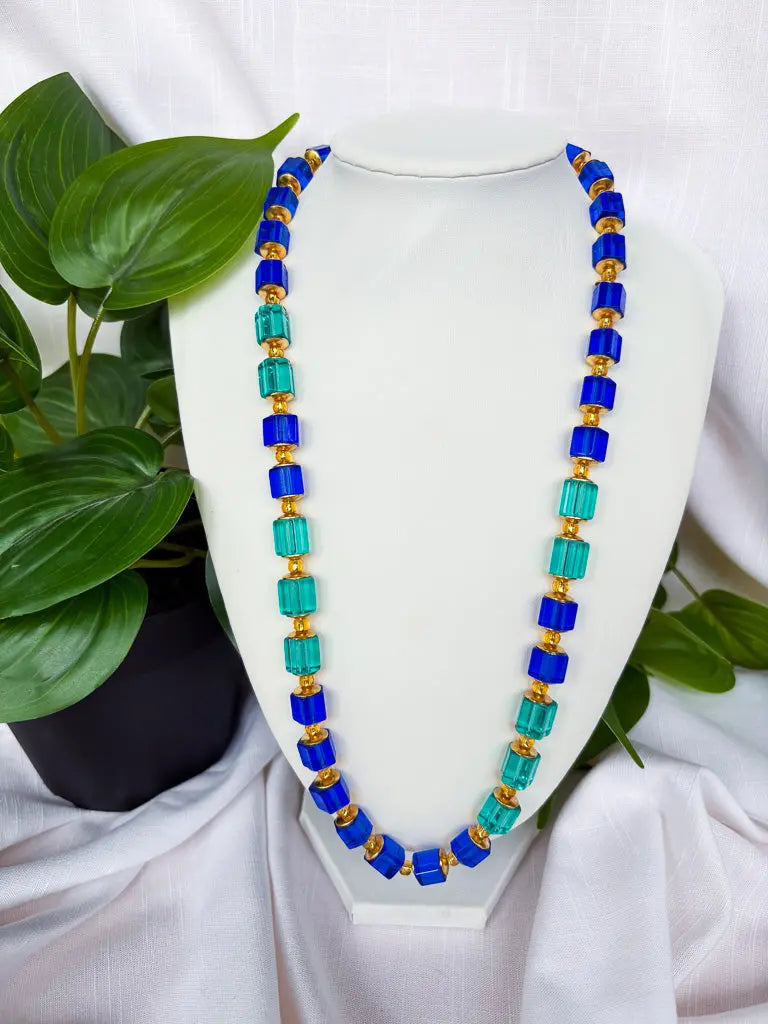 Fancy Square teal and blue beaded necklace - Beadsmith