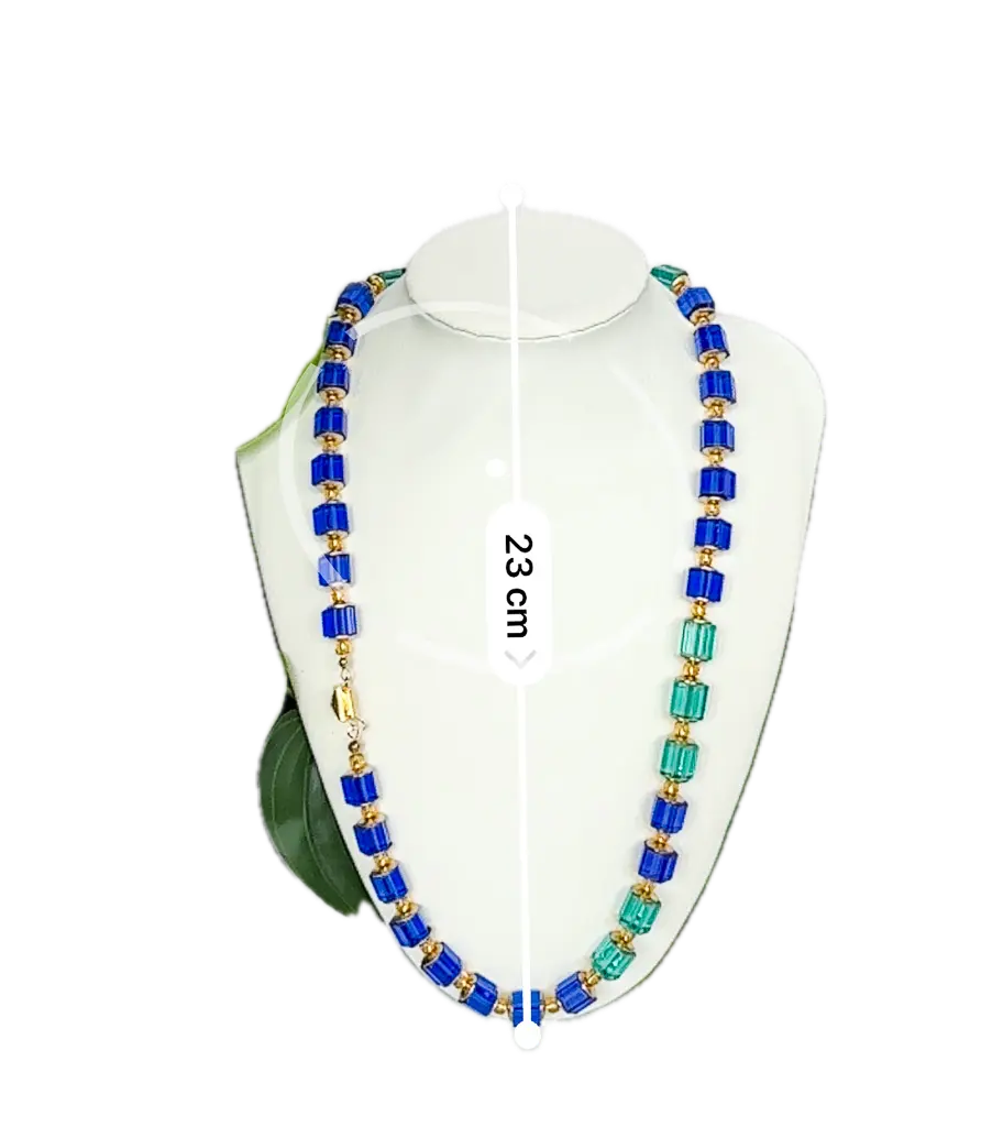 Fancy Square teal and blue beaded necklace - Beadsmith