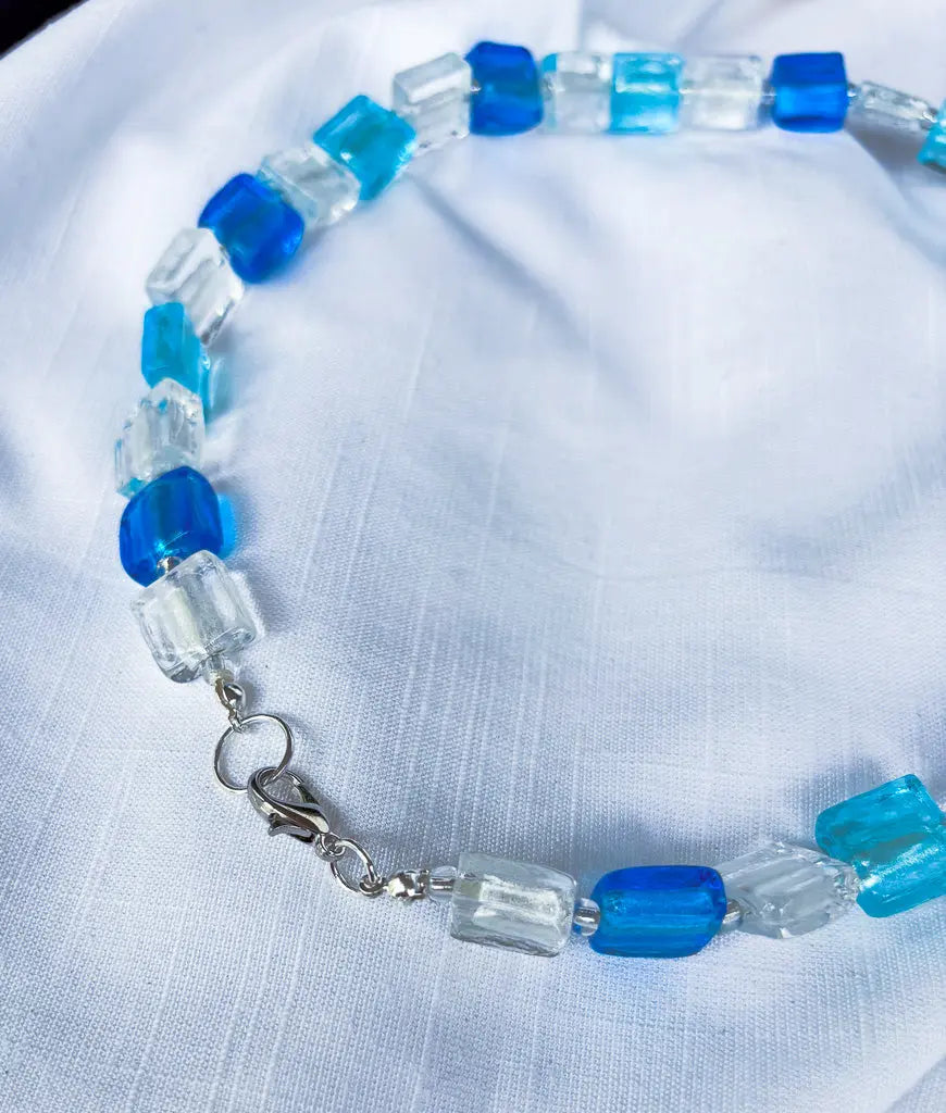 Fancy square beads in shades of blue and white necklace - Beadsmith