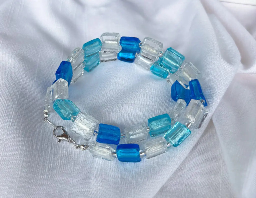 Fancy square beads in shades of blue and white necklace - Beadsmith