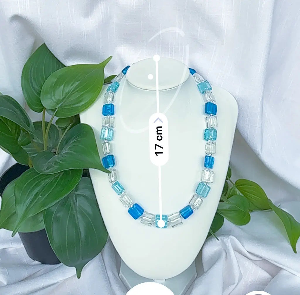 Fancy square beads in shades of blue and white necklace - Beadsmith
