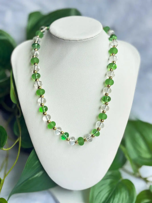 Frosted round green and clear beaded necklace - Beadsmith