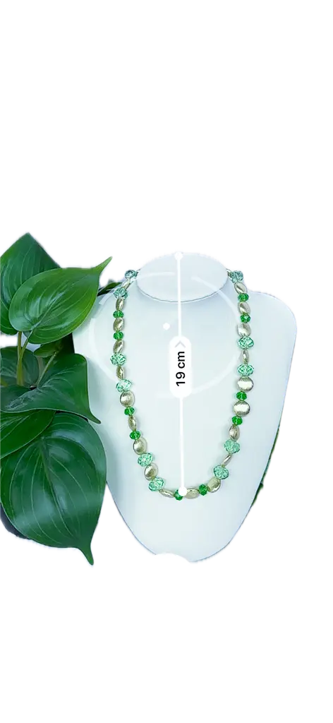 Green Crystal and Brushed Metal Gold Beaded Necklace - Beadsmith