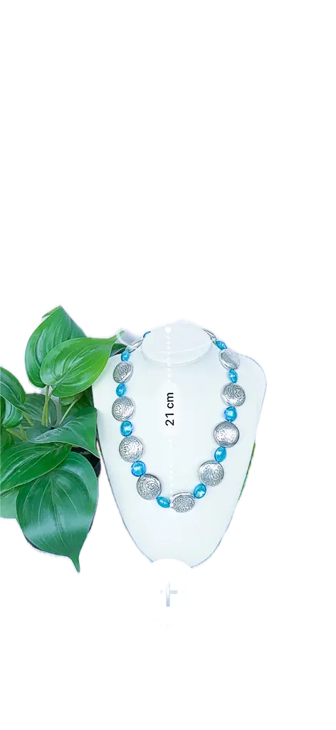 Light blue glass beads and metal discs necklace - Beadsmith