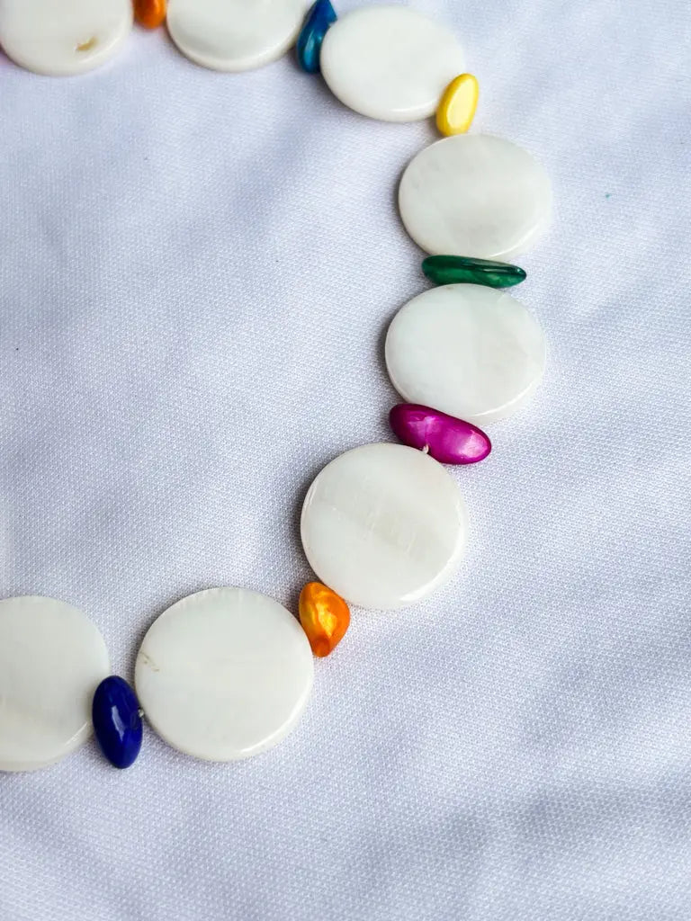 Mother of pearl discs with rainbow beaded necklace - Beadsmith