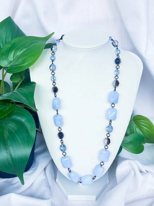 Murano baby blue beaded and bronze chain  necklace - Beadsmith
