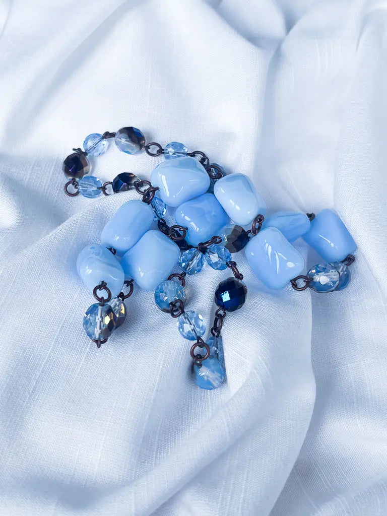 Murano baby blue beaded and bronze chain  necklace - Beadsmith