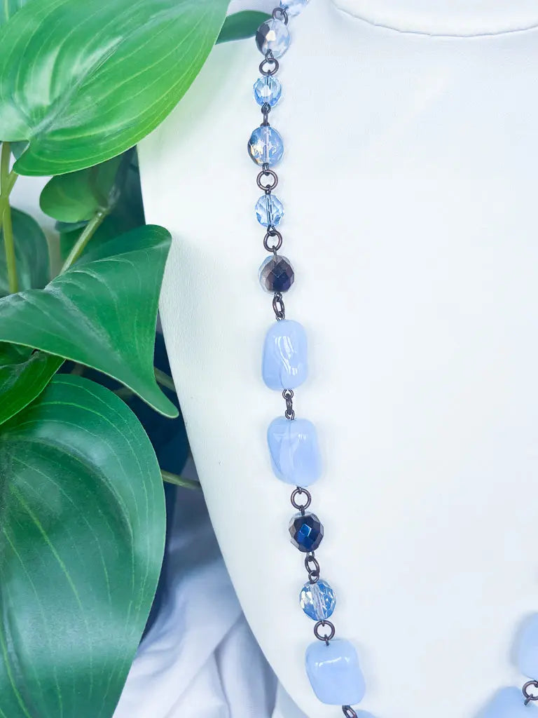 Murano baby blue beaded and bronze chain  necklace - Beadsmith