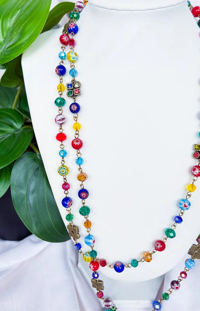 Rainbow cyrstals and chain extra long beaded necklace - Beadsmith