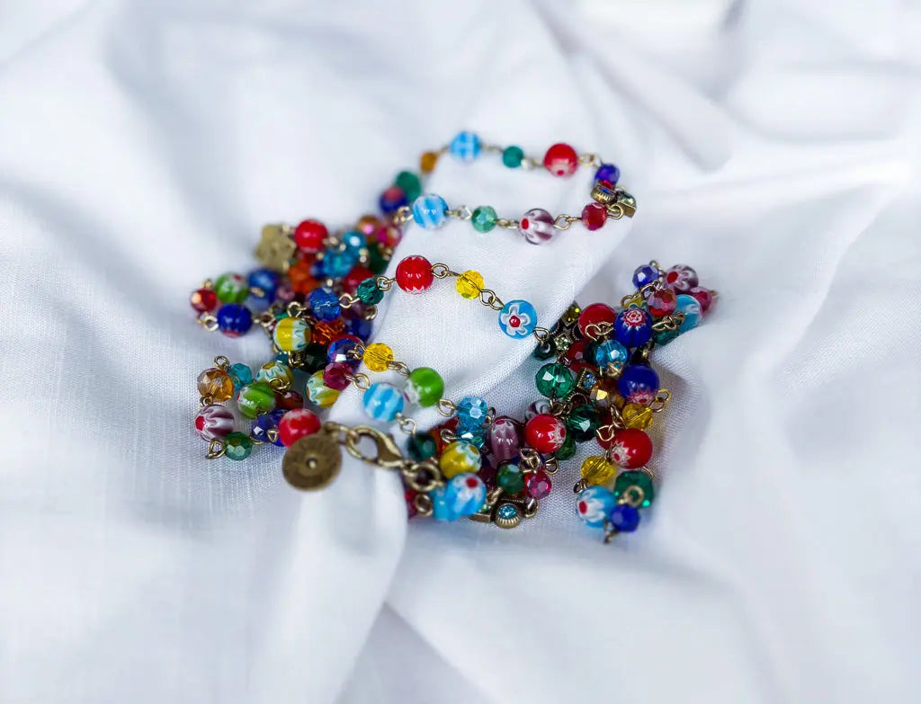 Rainbow cyrstals and chain extra long beaded necklace - Beadsmith