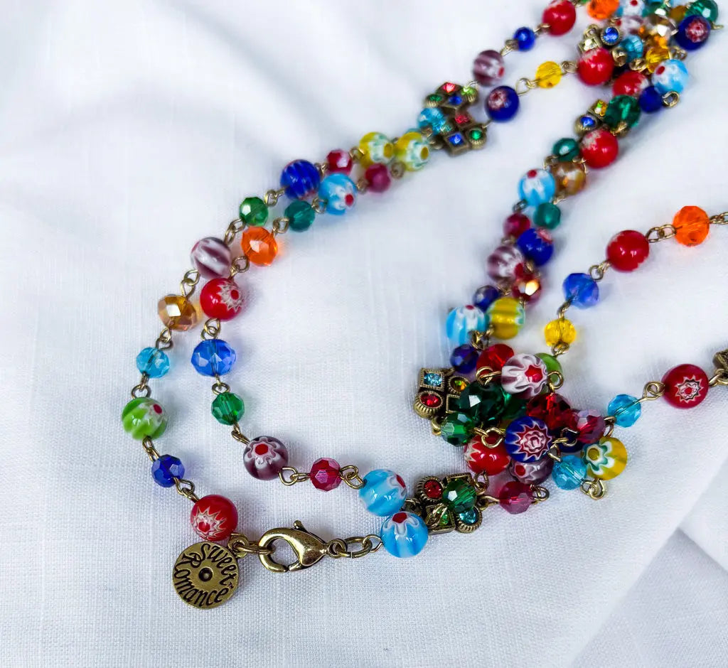 Rainbow cyrstals and chain extra long beaded necklace - Beadsmith