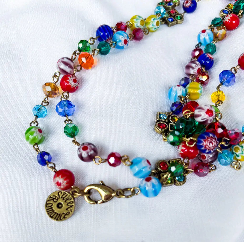 Rainbow cyrstals and chain extra long beaded necklace - Beadsmith