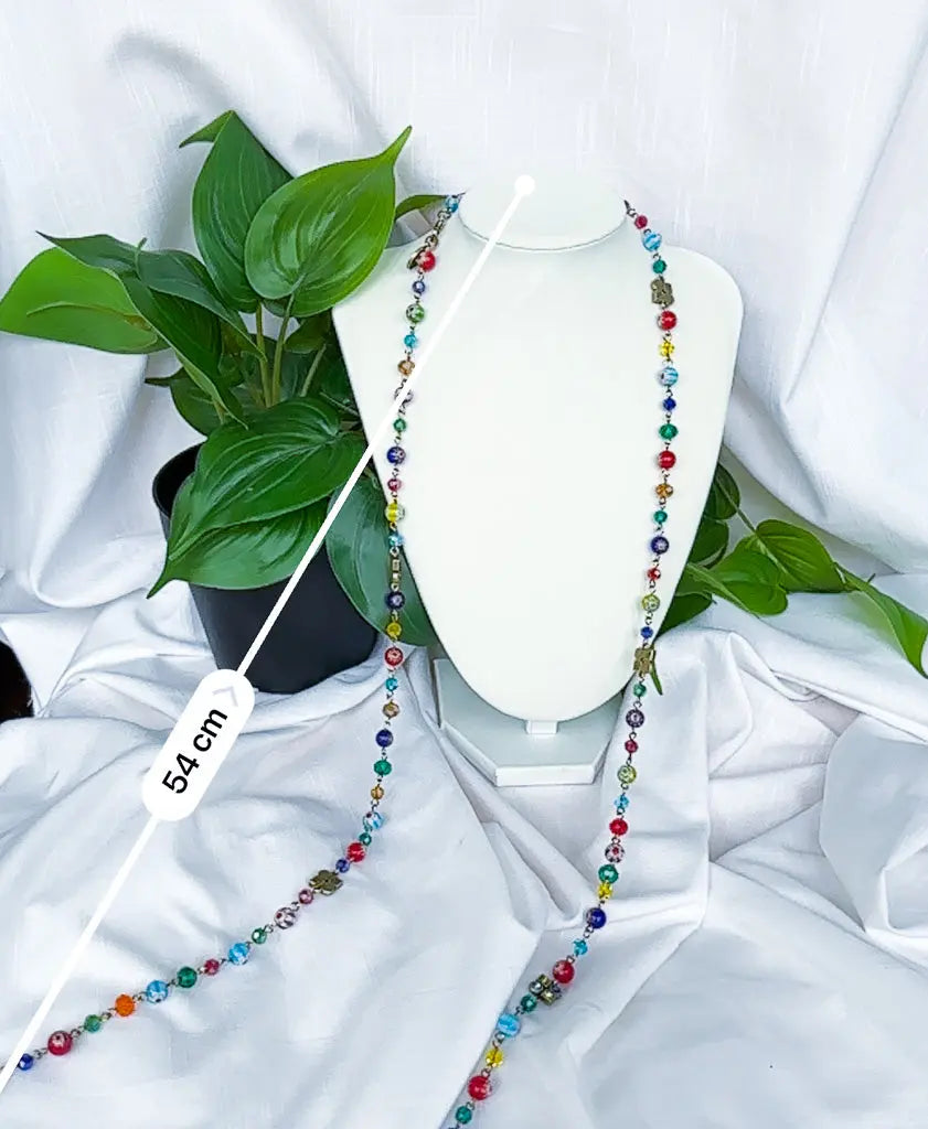 Rainbow cyrstals and chain extra long beaded necklace - Beadsmith