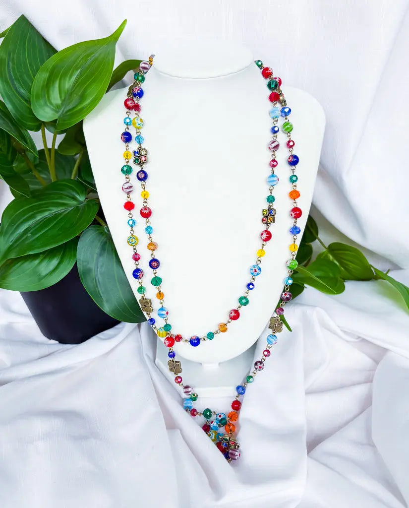 Rainbow cyrstals and chain extra long beaded necklace - Beadsmith