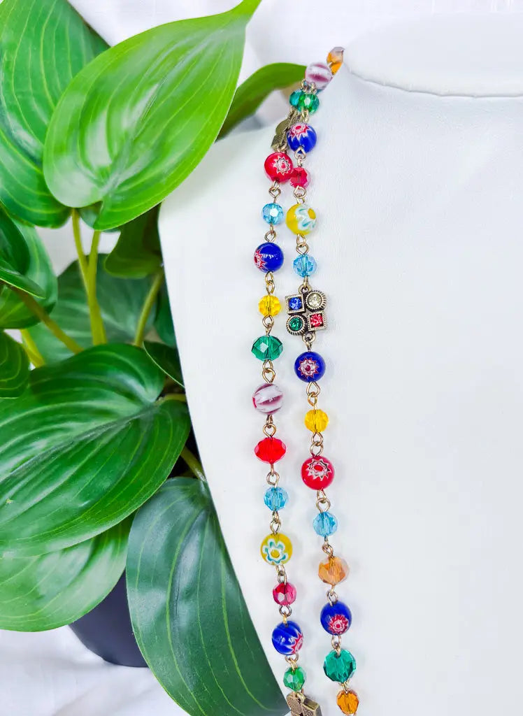 Rainbow cyrstals and chain extra long beaded necklace - Beadsmith