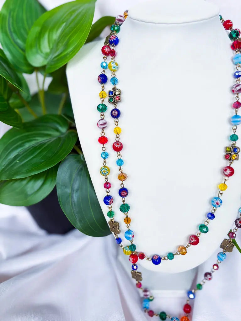 Rainbow cyrstals and chain extra long beaded necklace - Beadsmith