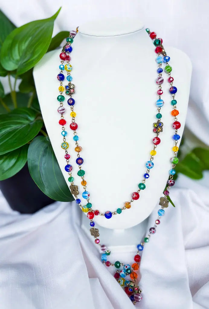 Rainbow cyrstals and chain extra long beaded necklace - Beadsmith