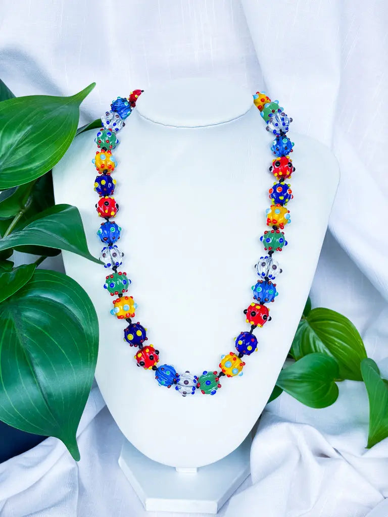 Round and blue rainbow spikey beaded necklace - Beadsmith