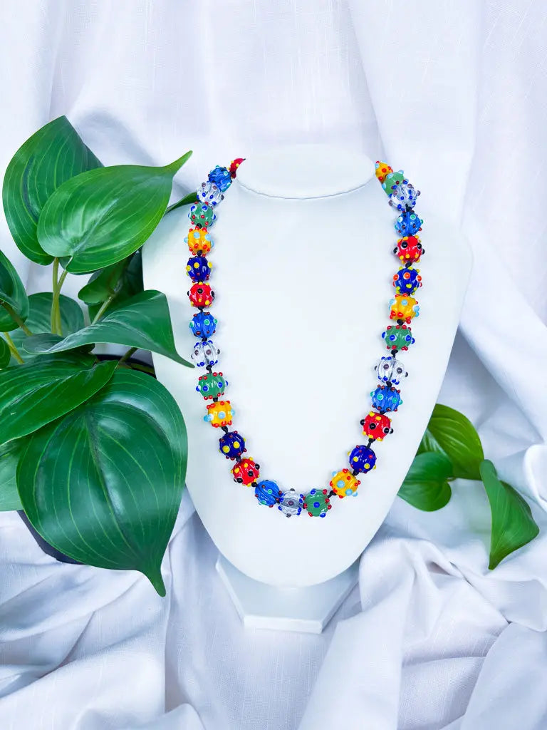 Round and blue rainbow spikey beaded necklace - Beadsmith