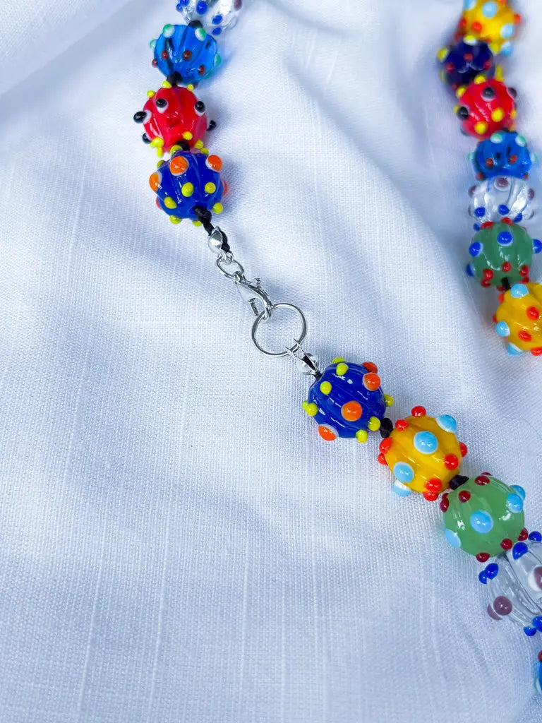 Round and blue rainbow spikey beaded necklace - Beadsmith