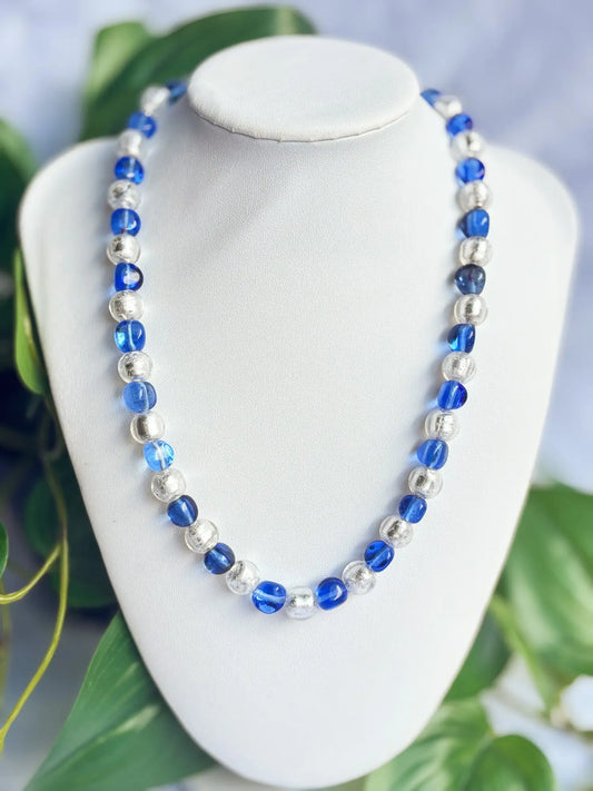 Round blue and clear glass beaded necklace - Beadsmith