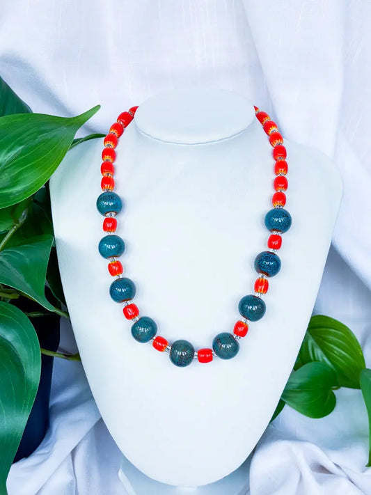 Round Blue and Bright Orange Necklace - Beadsmith